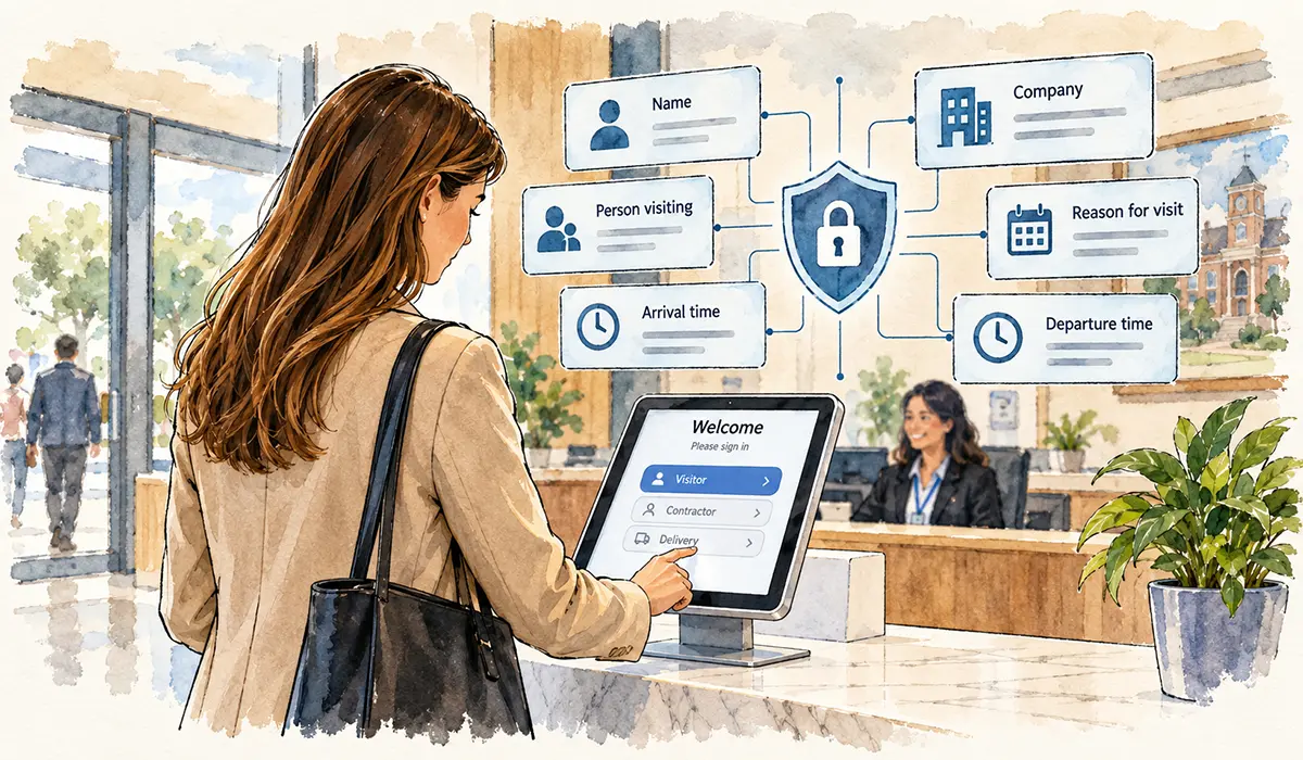 Workplace visitor check-in showing the information collected during digital sign-in